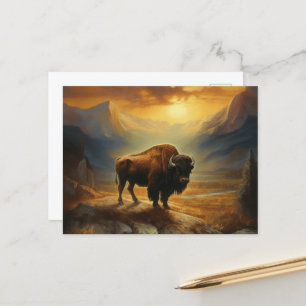 Buffalo Bison Sunset Silhouette  Postcard