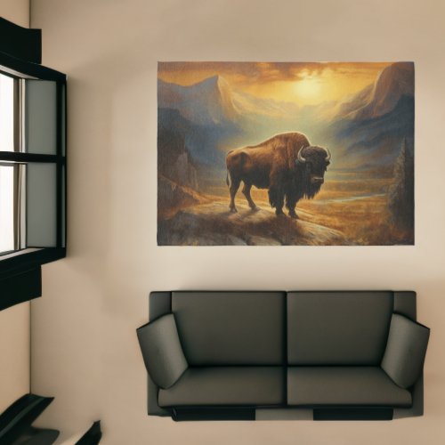 Buffalo Bison Sunset Silhouette Rug