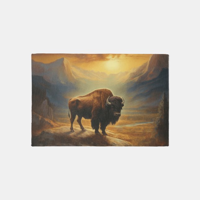 Buffalo Bison Sunset Silhouette Rug (Front)