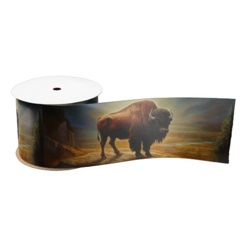 Buffalo Bison Sunset Silhouette Satin Ribbon