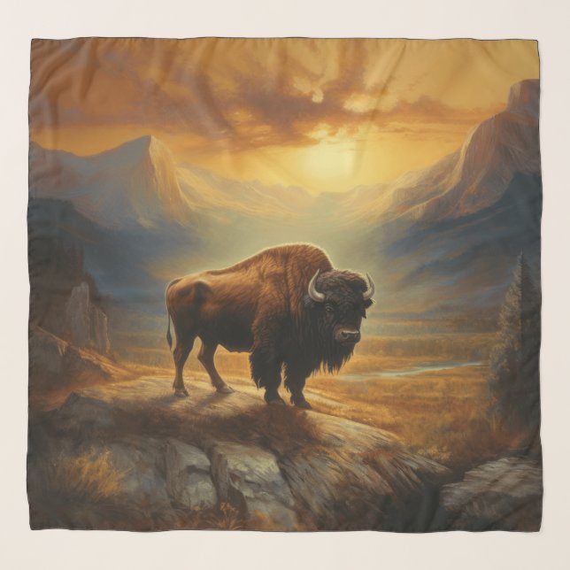 Buffalo Bison Sunset Silhouette  Scarf (Front)