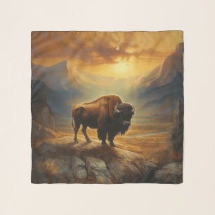Buffalo Bison Sunset Silhouette Scarf