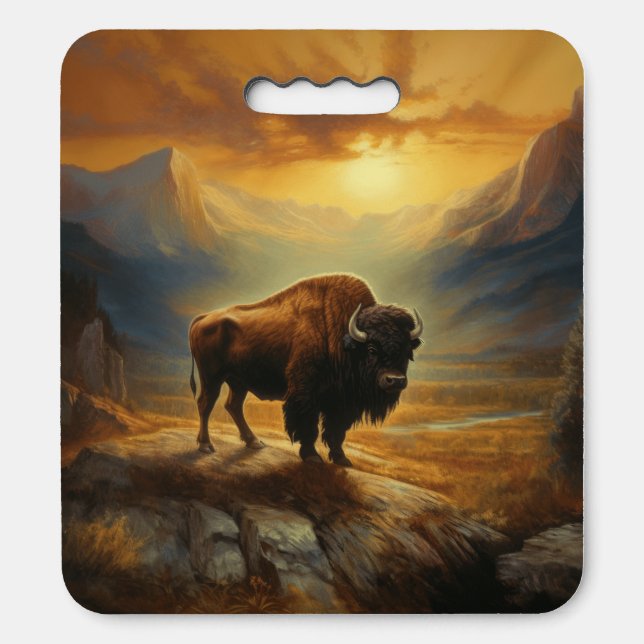 Buffalo Bison Sunset Silhouette  Seat Cushion (Front Vertical)