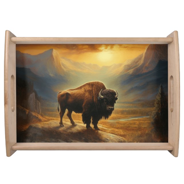 Buffalo Bison Sunset Silhouette  Serving Tray (Front)