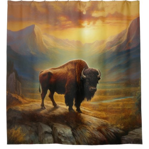 Buffalo Bison Sunset Silhouette Shower Curtain