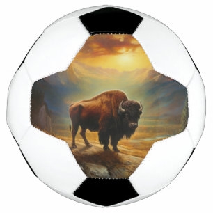 Buffalo Bison Sunset Silhouette Soccer Ball