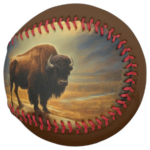 Buffalo Bison Sunset Silhouette Softball
