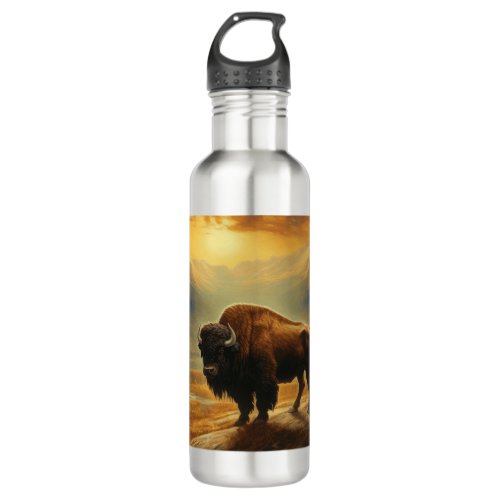 Buffalo Bison Sunset Silhouette  Stainless Steel Water Bottle