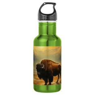 Buffalo Bison Sunset Silhouette Stainless Steel Water Bottle
