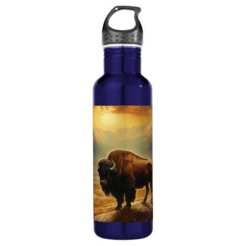 Buffalo Bison Sunset Silhouette  Stainless Steel Water Bottle
