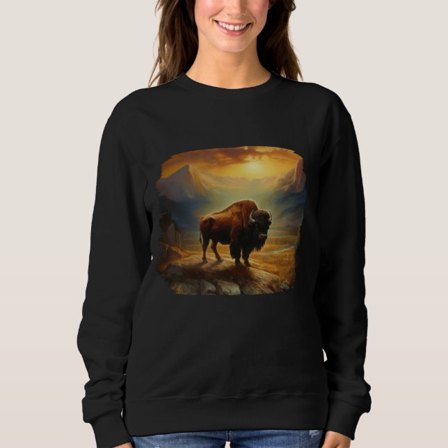 Buffalo Bison Sunset Silhouette Sweatshirt (Front)