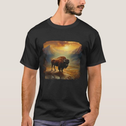 Buffalo Bison Sunset Silhouette T_Shirt