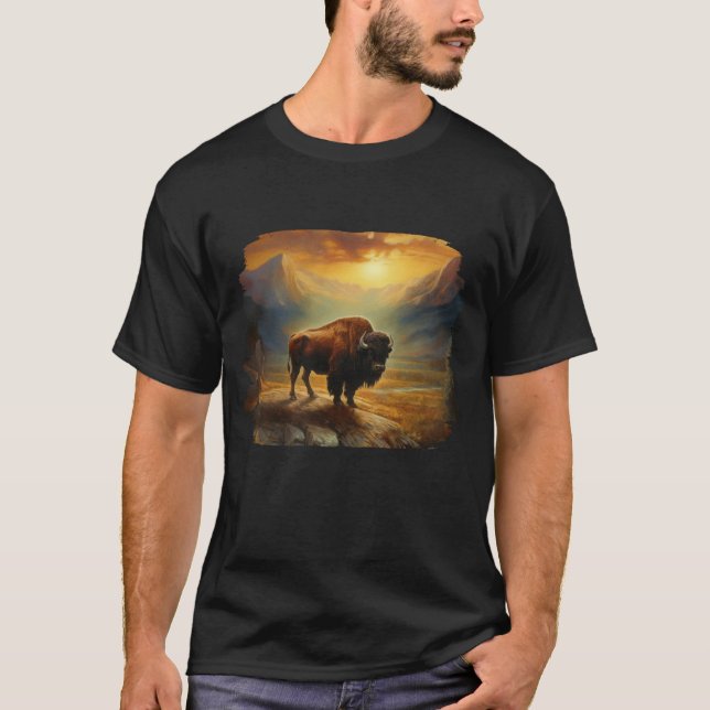 Buffalo Bison Sunset Silhouette T-Shirt (Front)