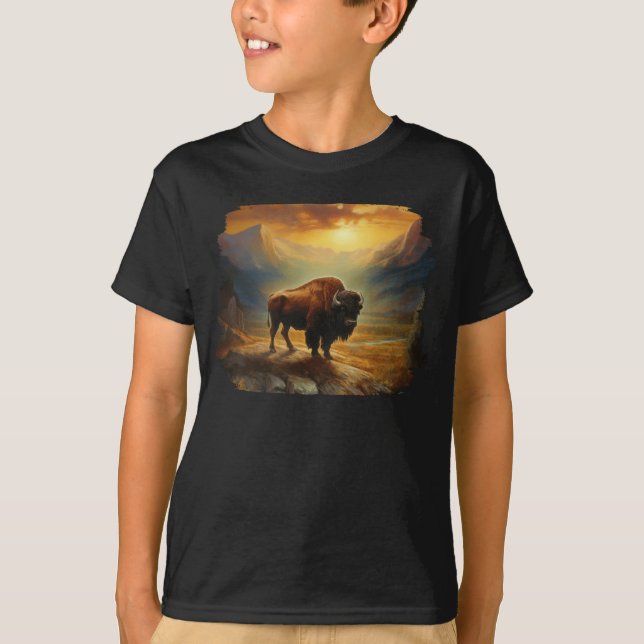 Buffalo Bison Sunset Silhouette  T-Shirt (Front)