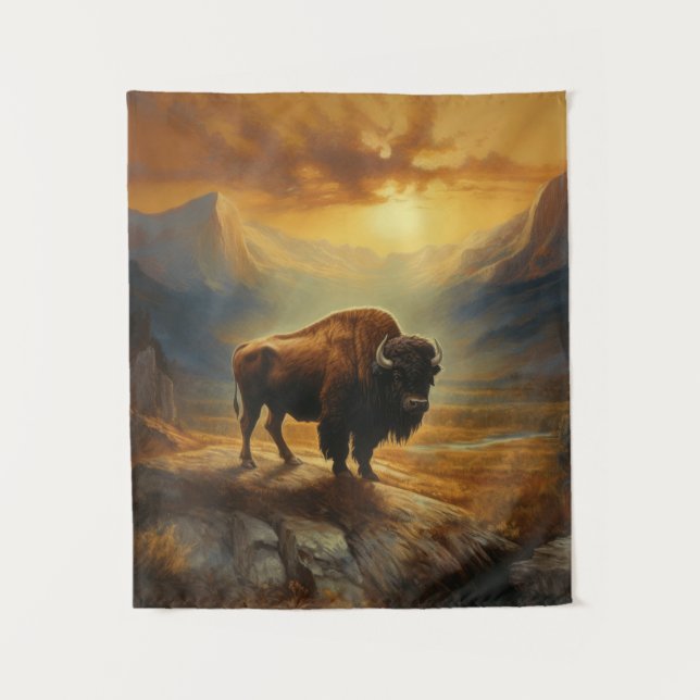 Buffalo Bison Sunset Silhouette  Tapestry (Front)