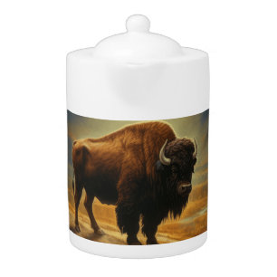 Buffalo Bison Sunset Silhouette Teapot