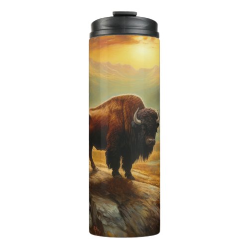 Buffalo Bison Sunset Silhouette Thermal Tumbler