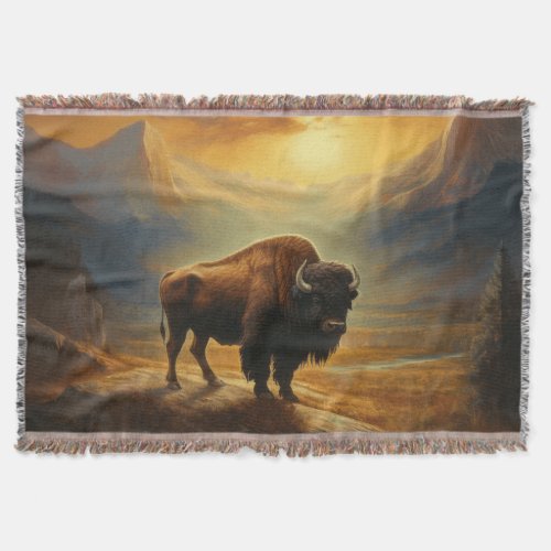 Buffalo Bison Sunset Silhouette  Throw Blanket