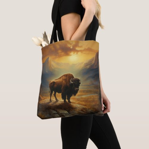 Buffalo Bison Sunset Silhouette  Tote Bag