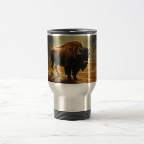 Buffalo Bison Sunset Silhouette  Travel Mug