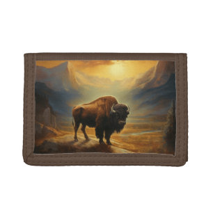 Buffalo Bison Sunset Silhouette Tri-fold Wallet