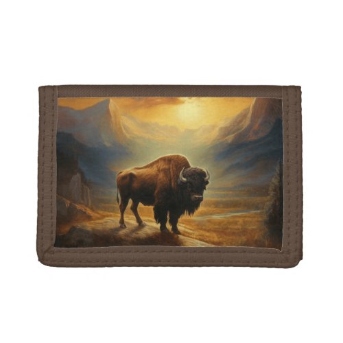 Buffalo Bison Sunset Silhouette Trifold Wallet