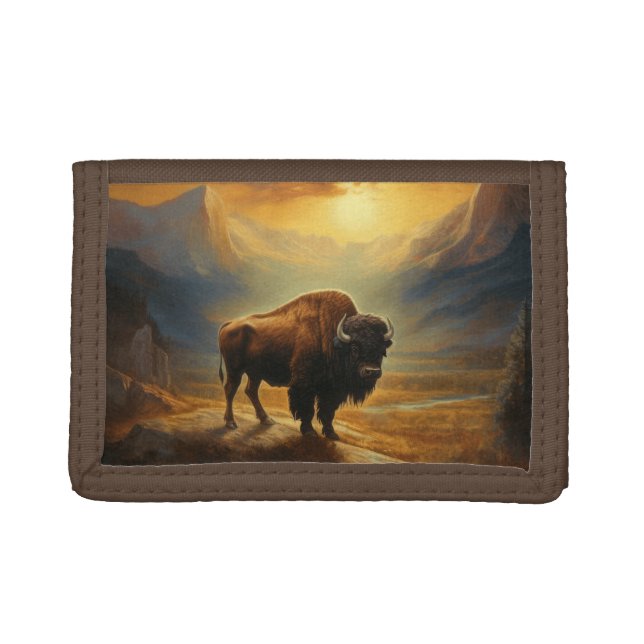 Buffalo Bison Sunset Silhouette Trifold Wallet (Front)