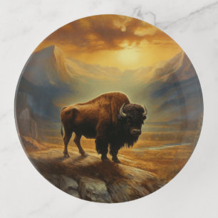 Buffalo Bison Sunset Silhouette  Trinket Tray