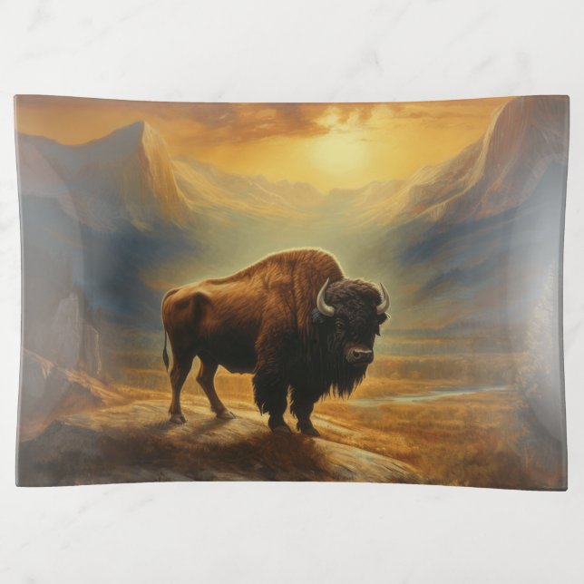 Buffalo Bison Sunset Silhouette  Trinket Tray (Front)