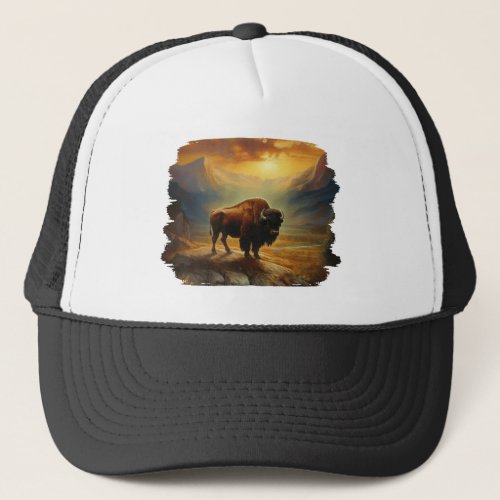 Buffalo Bison Sunset Silhouette Trucker Hat