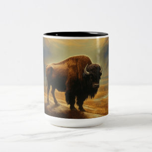 Buffalo Bison Sunset Silhouette  Two-Tone Coffee Mug