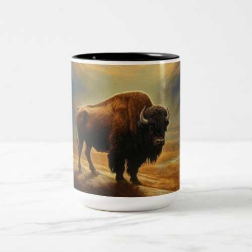 Buffalo Bison Sunset Silhouette  Two_Tone Coffee Mug