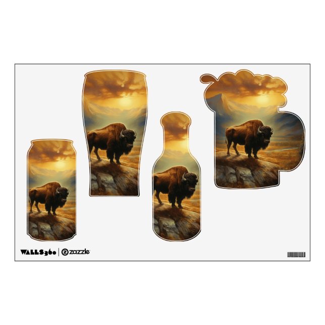 Buffalo Bison Sunset Silhouette  Wall Decal (Front)