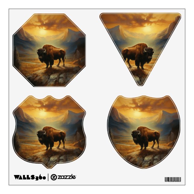 Buffalo Bison Sunset Silhouette  Wall Decal (Front)