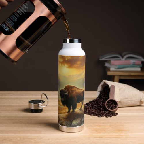 Buffalo Bison Sunset Silhouette  Water Bottle