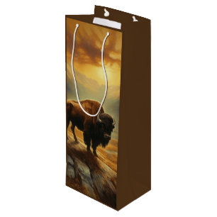 Buffalo Bison Sunset Silhouette Wine Gift Bag