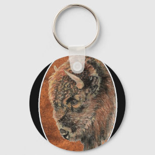 Buffalo, Bison, Tracks Watercolor Animal Keychain