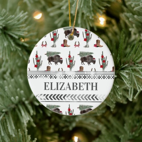 Buffalo Bison Western Ranch Cowboy Christmas Tree Ceramic Ornament