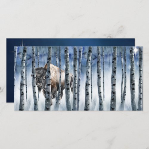 Buffalo Bison Winter Woods with Star Holiday Card