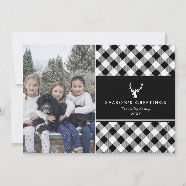 Buffalo Black and White Plaid Photo Holiday Card (Front)