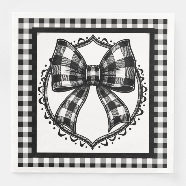 Buffalo Black Plaid Country Bow Paper Dinner Napkins (Front)
