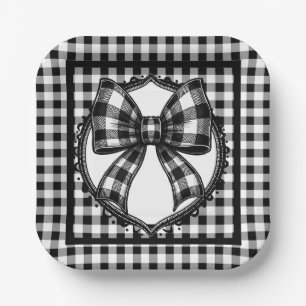 Buffalo Black Plaid Country Bow Paper Plates