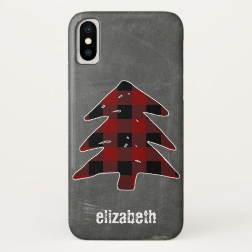 Buffalo Black Red Plaid Christmas Tree Chalkboard iPhone X Case