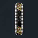 Buffalo Black White Sunflower Handwritten name  Skateboard<br><div class="desc">This design may be personalized in the area provided by changing the photo and/or text. Or it can be customized by clicking Personalize this Template and then choosing the click to customize further option and delete or change the color of the background, add text, change the text color or style,...</div>