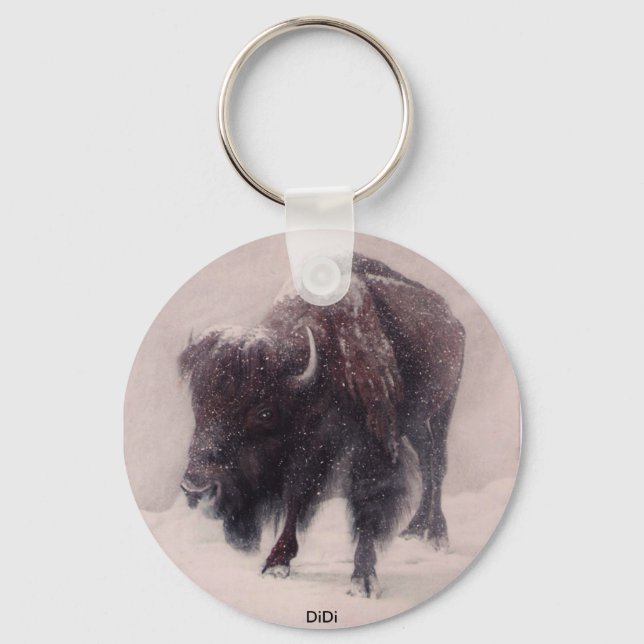 Buffalo Blizzard painting by  DiDi Keychain (Front)