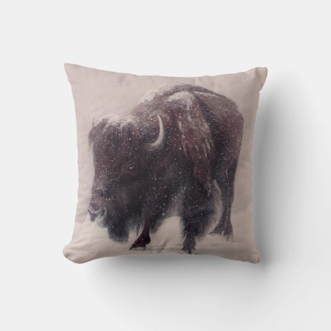 Buffalo Blizzard   painting Throw Pillow (Front)