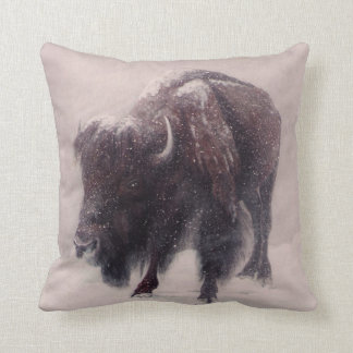Buffalo Blizzard painting Throw Pillow