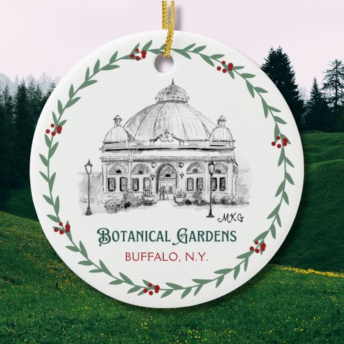 Buffalo Botanical Gardens Hand_Illustrated Ceramic Ornament