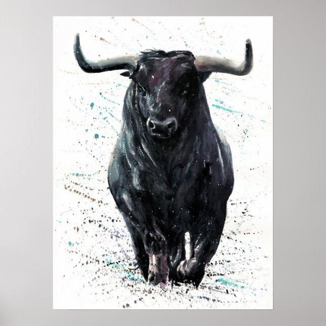 Buffalo Bull Watercolor Painting Poster (Front)