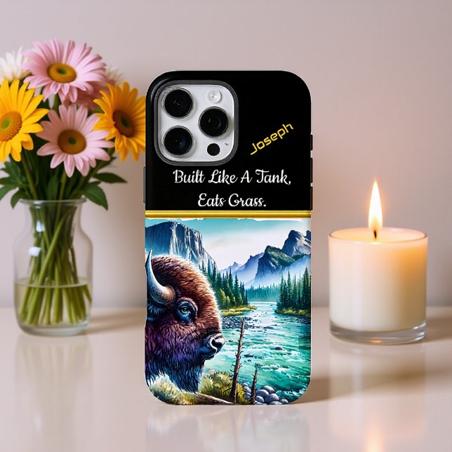 Buffalo by a Calm River in Mountains Case-Mate iPhone Case (Creator Uploaded)